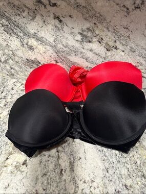 Victoria's Secret Black and Red Padded Racerback Push-Up Bra
